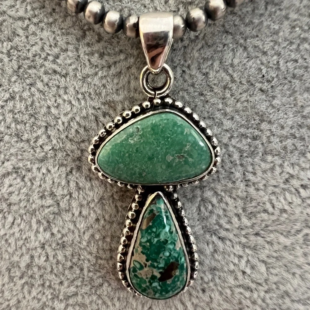 ❤️ White Water Turquoise Sterling Navajo 2 Stone Pendant 1.69” L - 6.2 Gram - Picture 1 of 12